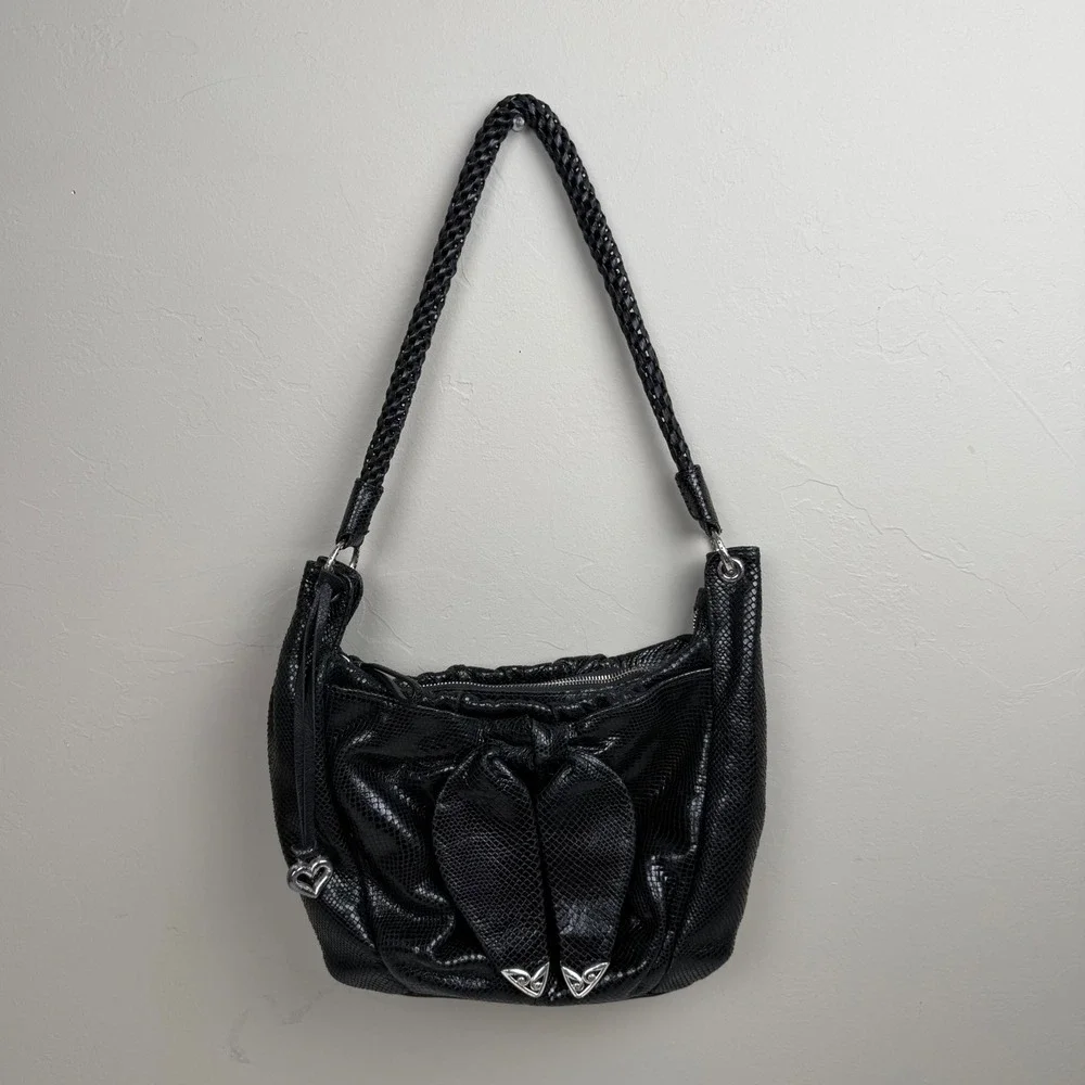 Brighton Black Leather Purse Bag Snake‎ Skin Cheetah Inside